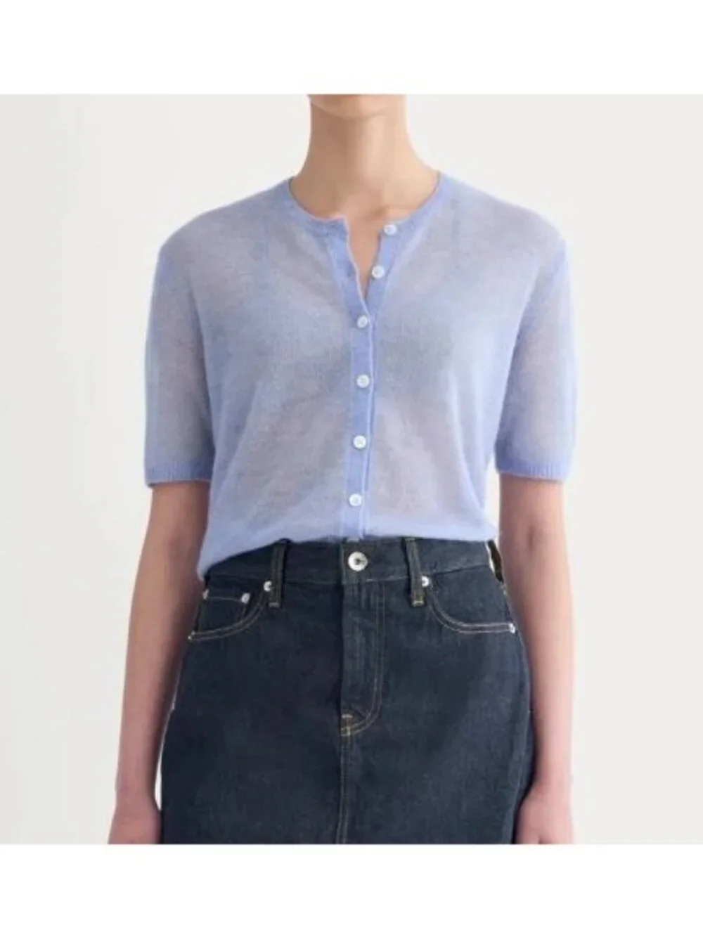 Everlane The Air Alpaca Short Sleeve Cardigan Soft Blue Size XL NWT
